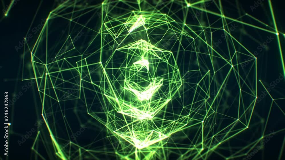 Canvas Prints growing abstract network green color in cyberspace seamless with dof blur. looped 3d animation of fu