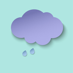 Dark paper cut cloud and rain drops. 3d paper art style. Weather illustration