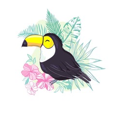 An illustration of a nice toucan in vector format. A cute toucan bird image for kid's education and fun in nursery and schools, and decoration purposes. Jungle animals collection