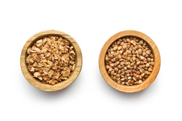 Dry healthy buckwheat and buckwheat flakes.