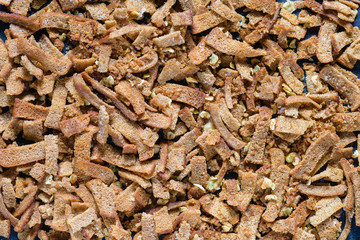Salted, bread crumbs with garlic to beer. Crackers from bread.