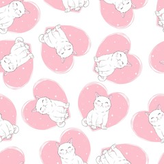 Cute Cats Pet Seamless Icons, Pattern And Background