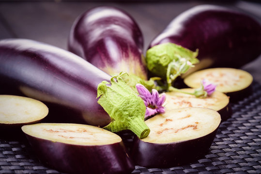 Premium Photo  Scarlet eggplant some cut in half