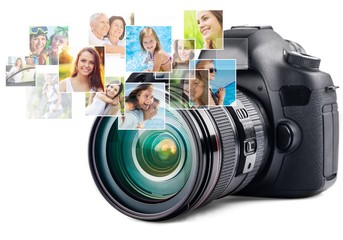 Black camera isolated on white background