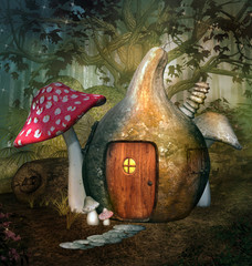 Enchanted pumpkin house in a fantasy forest - 3D illustration