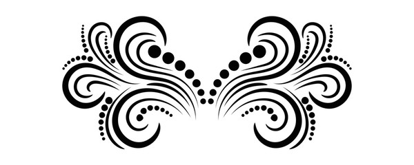 Black abstract curly element for design, swirl, curl. Divider, frame isolated on white background. Vector illustration.  