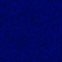 Abstract seamless pattern of randomly arranged contours of triangles in blue colors