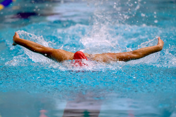 High School Swimmers competing at a swim meet in South Texas