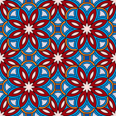 Abstract seamless pattern with mandala flower. Mosaic, tile. Floral background. Vector illustration.   