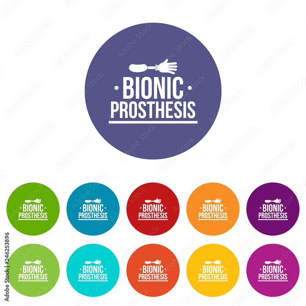 Poster arm prosthesis icons color set vector for any web design on white background