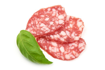 Jerked Sausage slices, close-up, isolated on white background