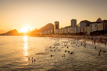 Warm Sunset in Copacabana, the Famous Beach of Rio de Janeiro City, Brazil