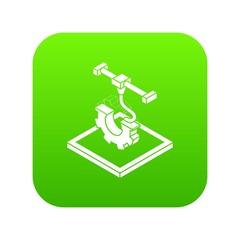 Cogwheel d printing icon green vector isolated on white background