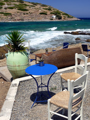 Taverna chairs and table, Mochlos, Crete, Greek Islands