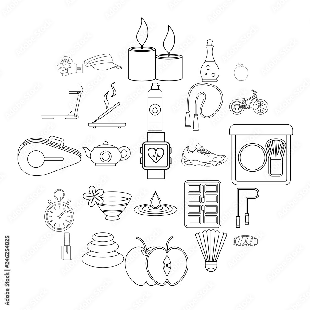 Poster well-being icons set. outline set of 25 well-being vector icons for web isolated on white background