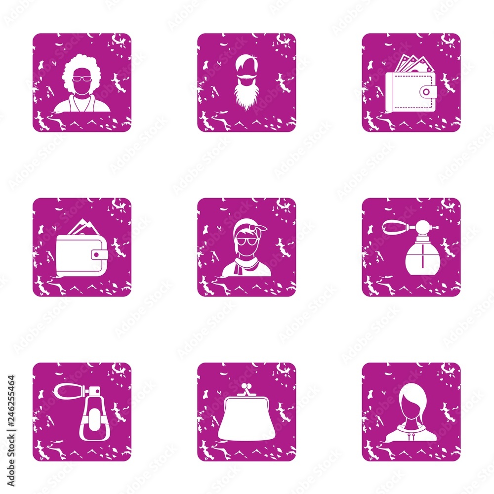 Poster bouquet icons set. grunge set of 9 bouquet vector icons for web isolated on white background