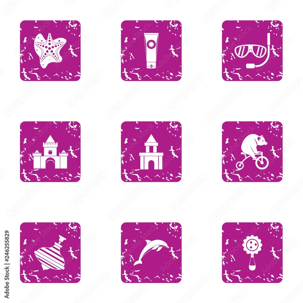 Poster tourist contract icons set. grunge set of 9 tourist contract vector icons for web isolated on white 