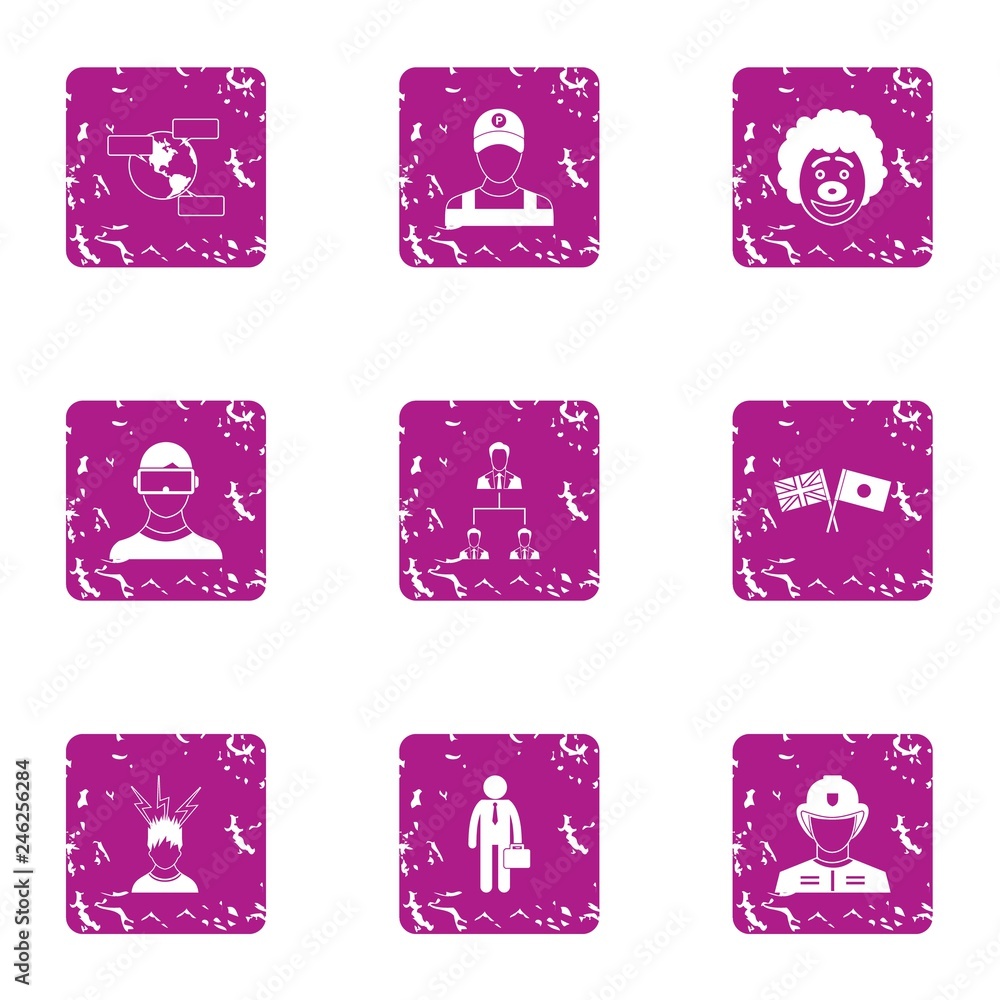 Poster droll icons set. grunge set of 9 droll vector icons for web isolated on white background