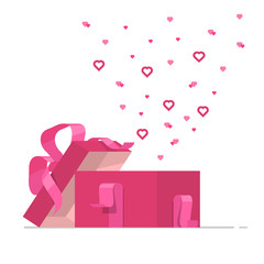 Open gift box with hearts isolated on white