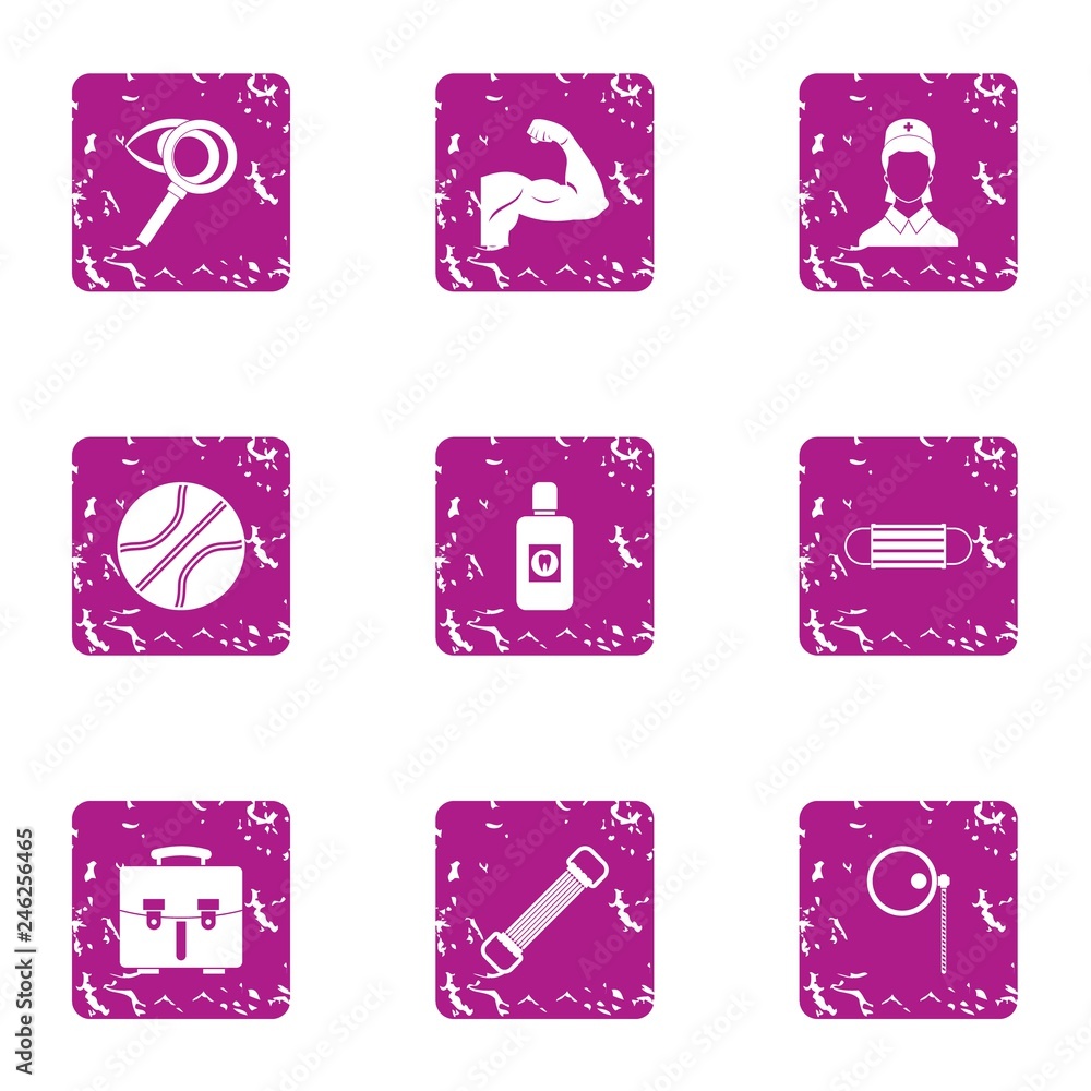Aufkleber powerful man icons set. grunge set of 9 powerful man vector icons for web isolated on white backgrou