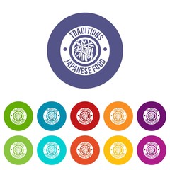 Sushi japanese food icons color set vector for any web design on white background