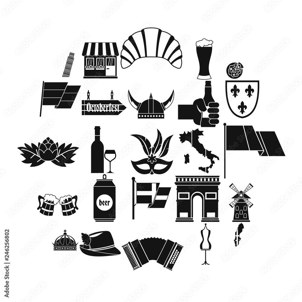 Poster old europe icons set. simple set of 25 old europe vector icons for web isolated on white background