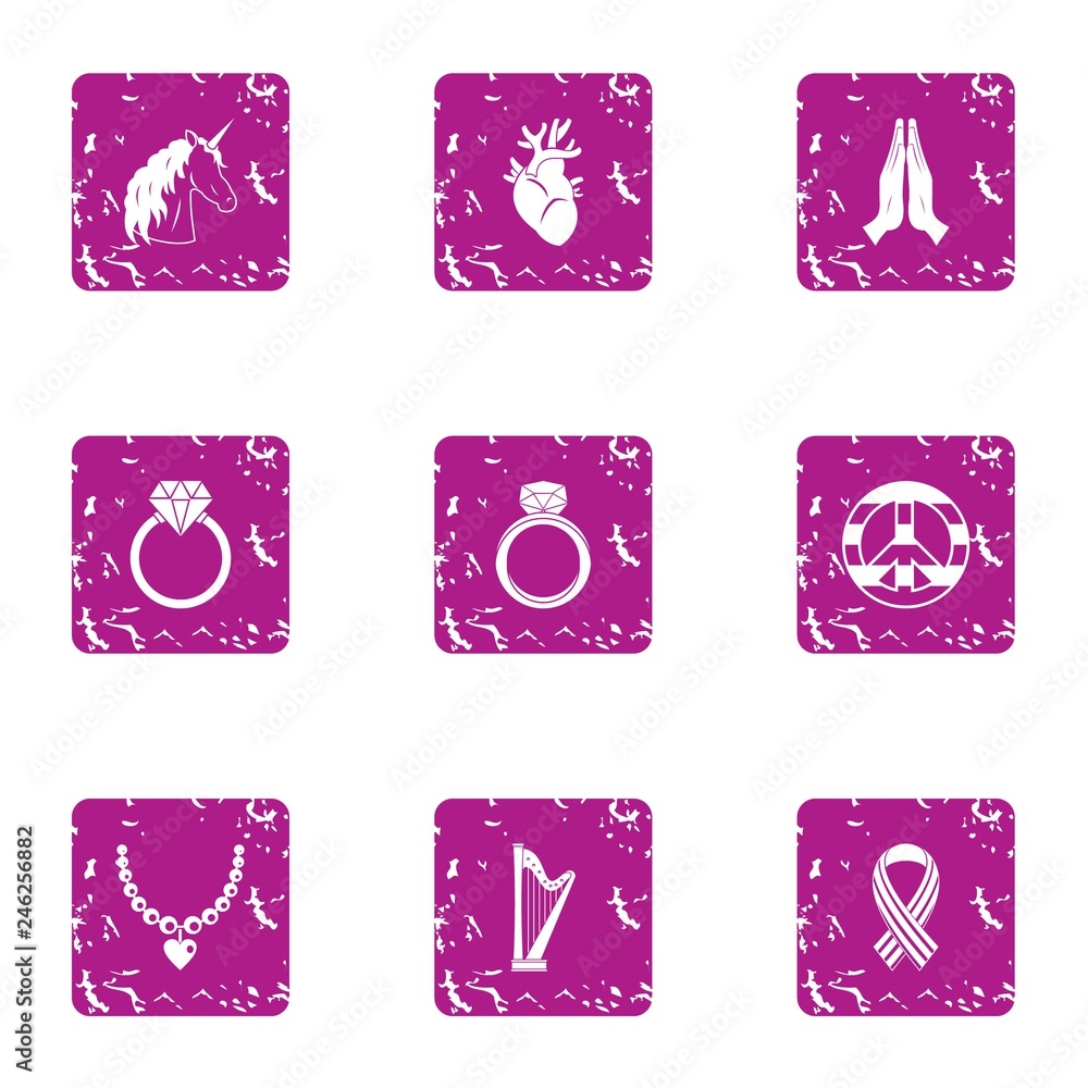 Aufkleber magical tale icons set. grunge set of 9 magical tale vector icons for web isolated on white backgrou