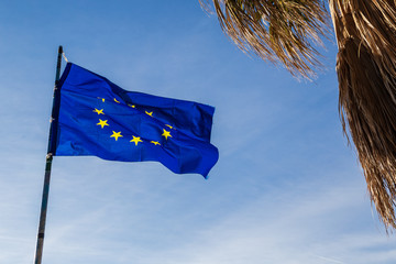 Flag of Europe over blue sky