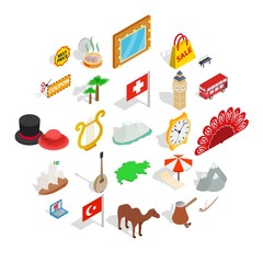 Europe countries icons set. Isometric set of 25 europe countries vector icons for web isolated on white background