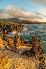 Strange rock formation on a bluff by the ocean, Poipu, Koloa, Kauai, Hawaii
