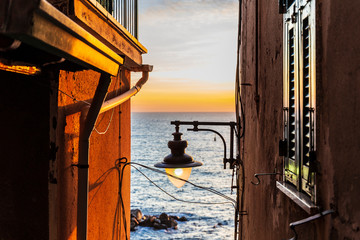 Sea view of Riomaggiore in Liguria, Italy (Cinque Terre)