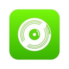 Vinyl record icon green vector isolated on white background
