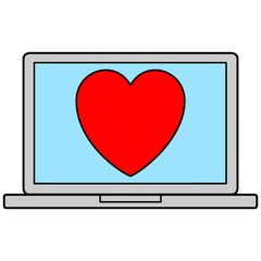 Laptop Icon with Heart - A vector cartoon illustration of a Laptop Icon with a Heart.