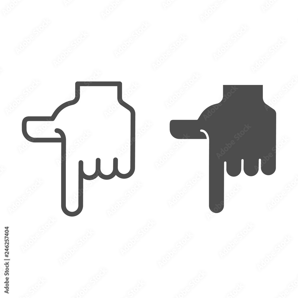 Poster pointing down hand line and glyph icon. direction down vector illustration isolated on white. index 