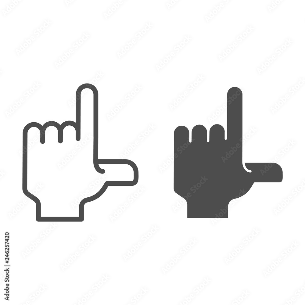 Poster pointing hand line and glyph icon. index finger pointing up vector illustration isolated on white. c