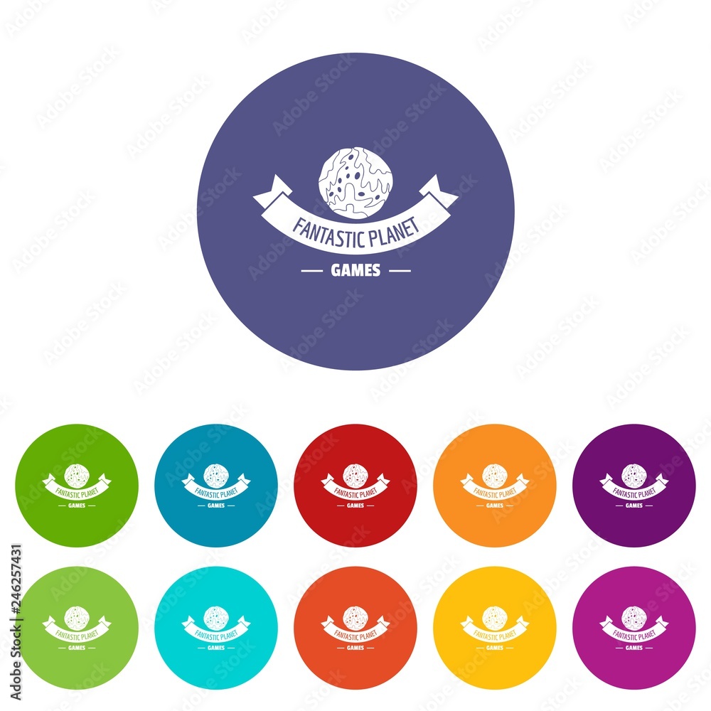 Poster planet game icons color set vector for any web design on white background