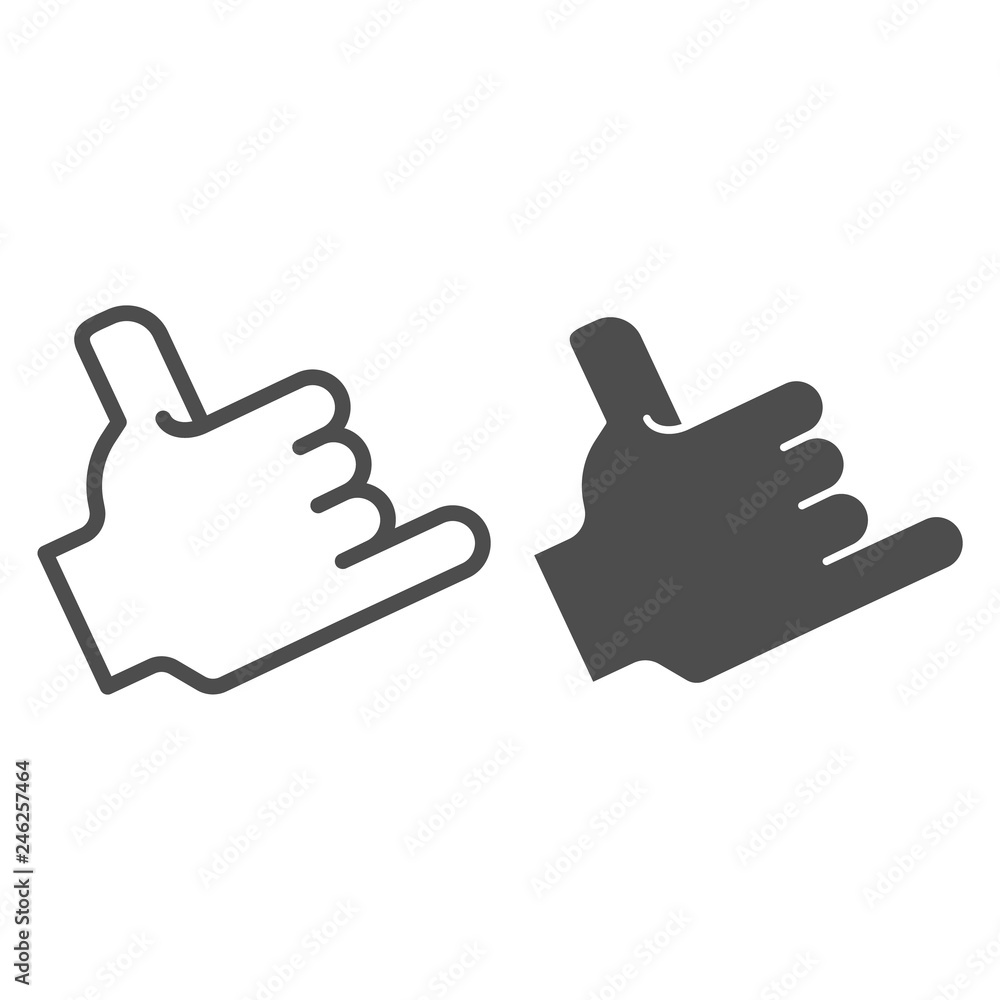 Poster hand call gesture line and glyph icon. call me gesture vector illustration isolated on white. shaka 