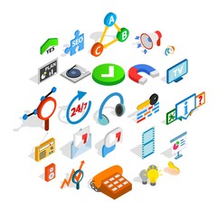 FAQ icons set. Isometric set of 25 faq vector icons for web isolated on white background