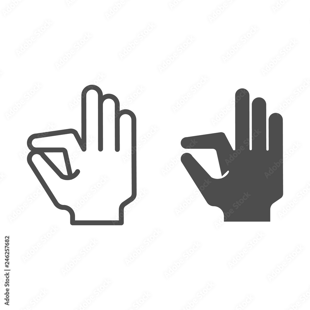 Poster ok gesture line and glyph icon. goog hand gesture vector illustration isolated on white. yes symbol 