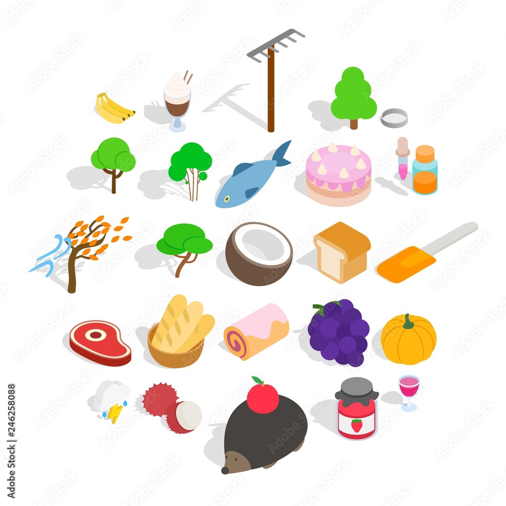 Poster peasant farming icons set. isometric set of 25 peasant farming vector icons for web isolated on whit