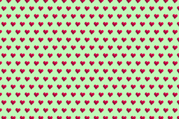 Naklejka premium Red hearts on a colored mint background. Pattern for the design of textiles and wallpaper. Concept of sv. Valentine's and women's day.