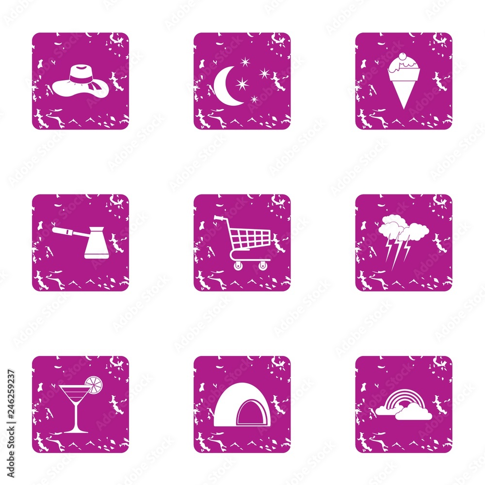 Poster nightly icons set. grunge set of 9 nightly vector icons for web isolated on white background