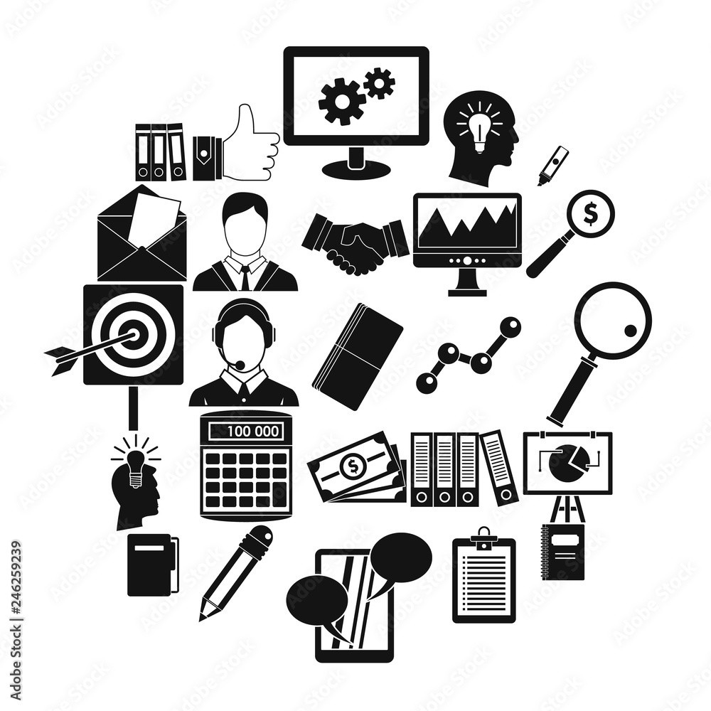 Poster financing icons set. simple set of 25 financing vector icons for web isolated on white background