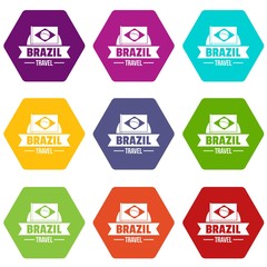 Brazil flag icons 9 set coloful isolated on white for web