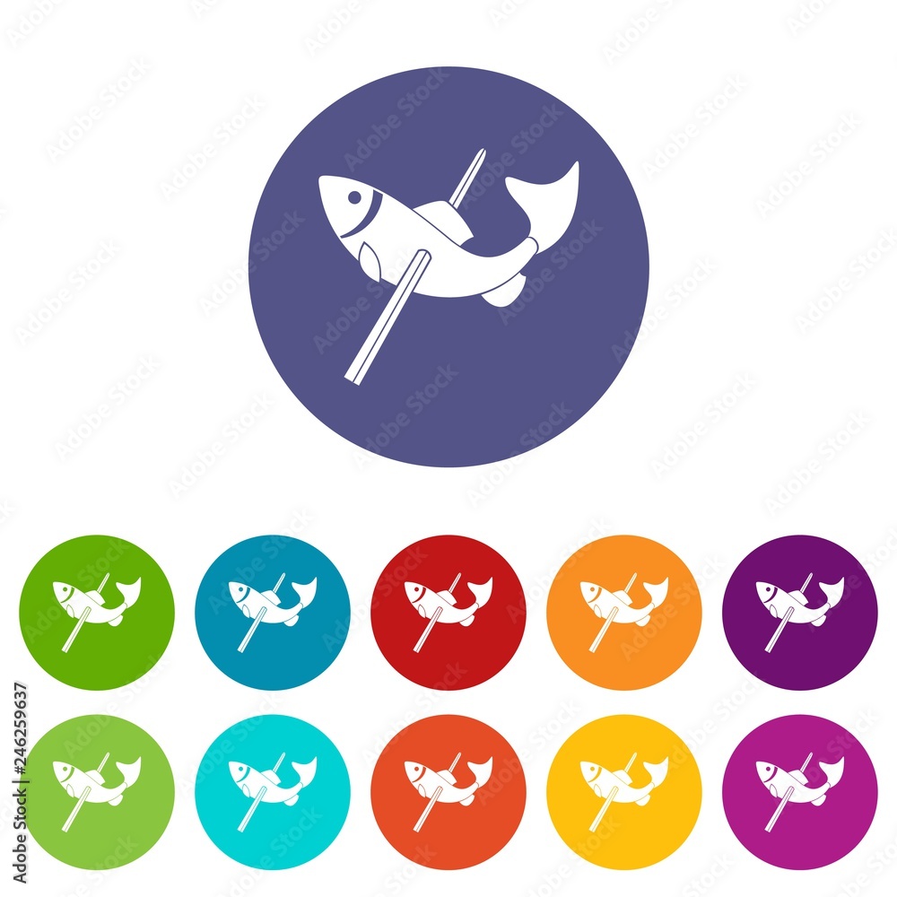 Poster fishing icons color set vector for any web design on white background