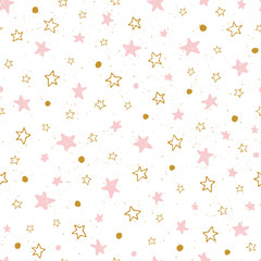 Hand drawn doodle stars on white background vector seamless pattern. Cute baby print