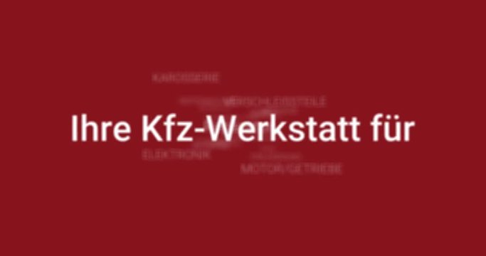 Intro welches die Leistungen einer Kfz-Werkstatt zeigt (z.B. Reparatur, Motor, Karosserie, Getriebe). Brauner Hintergrund, wei&szlig;e Schrift.