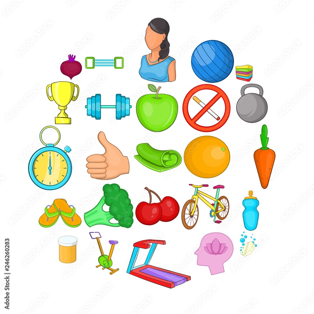 Wall mural Fitness equipment icons set. Cartoon set of 25 fitness equipment vector icons for web isolated on white background