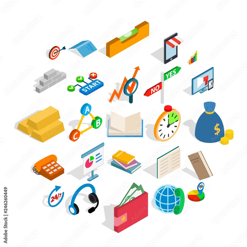 Poster collective icons set. isometric set of 25 collective vector icons for web isolated on white backgrou