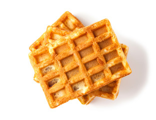 Traditional Belgian waffles isolated on white background, top view